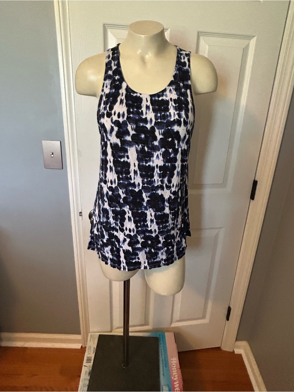 Rose & Olive Navy and White Printed Racerback Tank